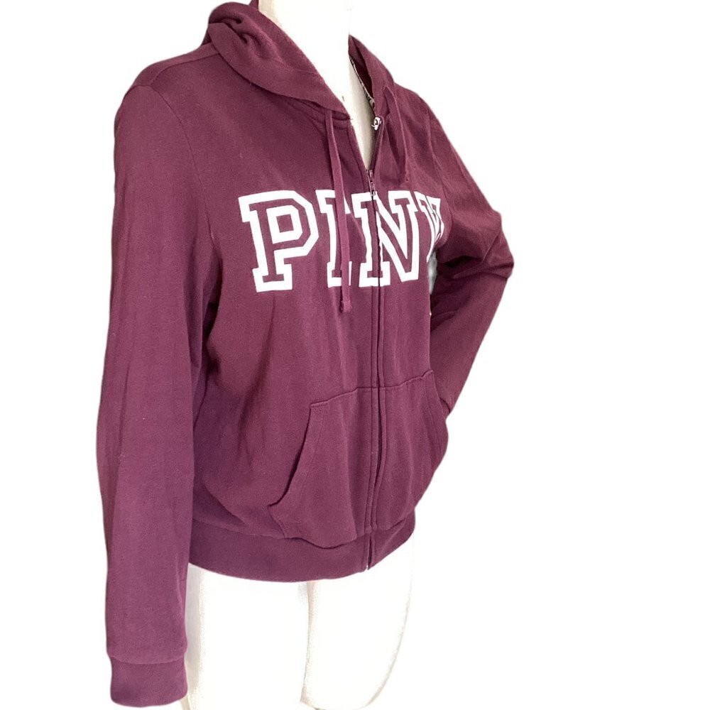 PINK by‎ Victoria's Secret Full Zip Everyday Lounge Hoodie L Burgundy Plum #178J - Picture 5 of 11
